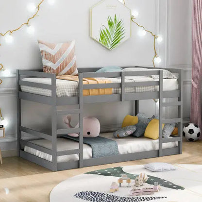 Twin Over Twin Bunk Bed With Ladder, Gray My Store