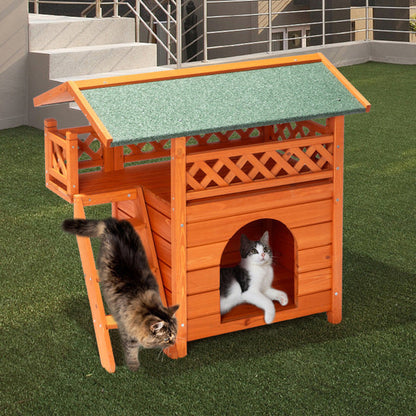 Cat house 2-layer Fence, Green Asphalt Roof My Store