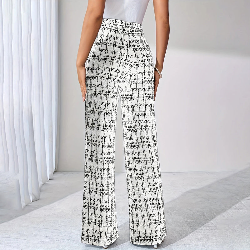 Women's Printed Check High-Waisted Straight Leg Pants My Store