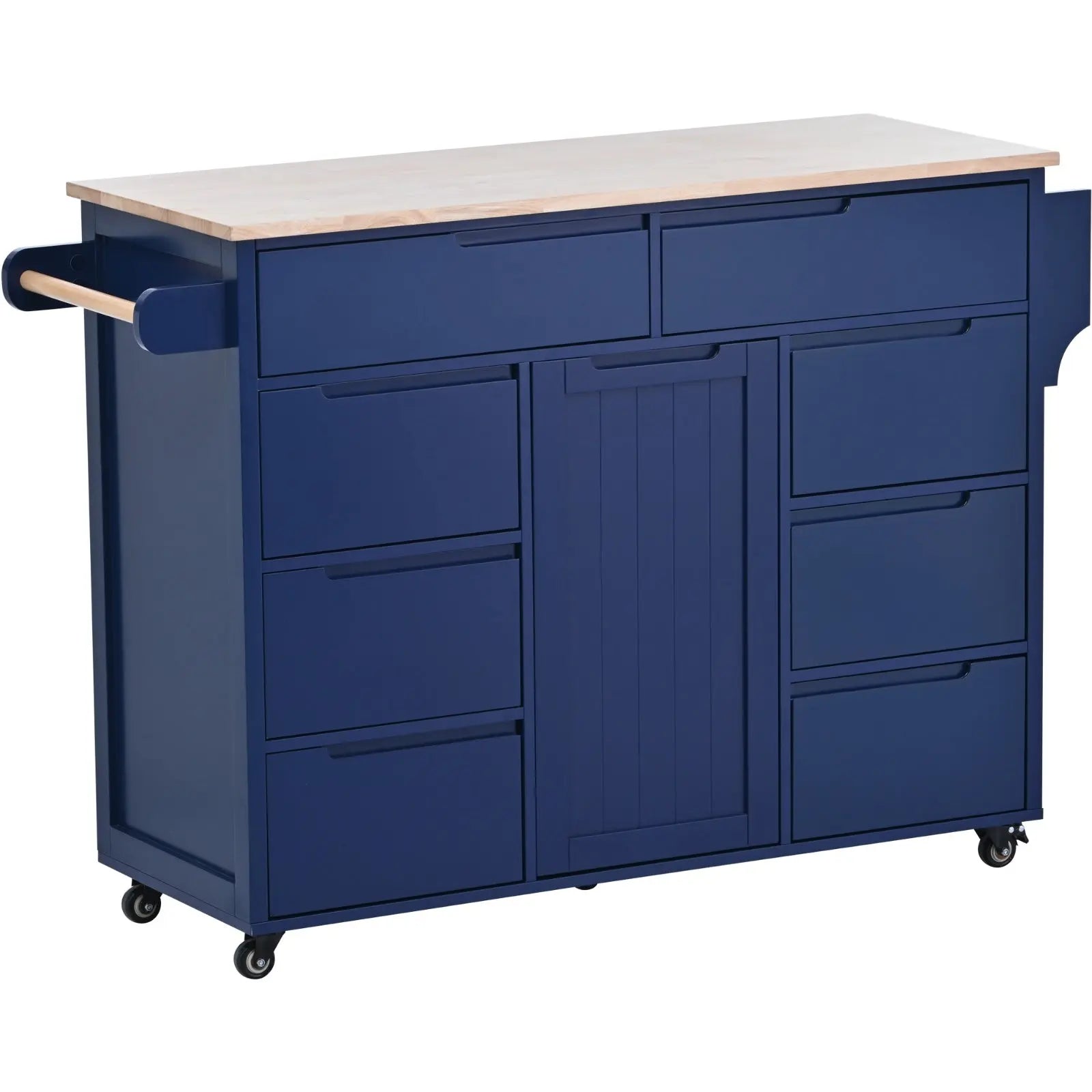 K&K Store Kitchen Cart With Rubber Wood Top, 8 Handle-Free Drawers My Store