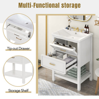 Vanity With Top Sink, Modern Bathroom Storage Cabinet With 2 Drawers My Store