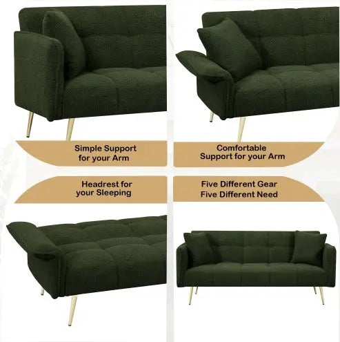 Futon Sofa Bed, Convertible Double Sofa Bed With Folding Armrests My Store