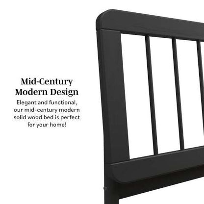 Mid-Century Modern Solid Wood King Spindle Bed Black My Store