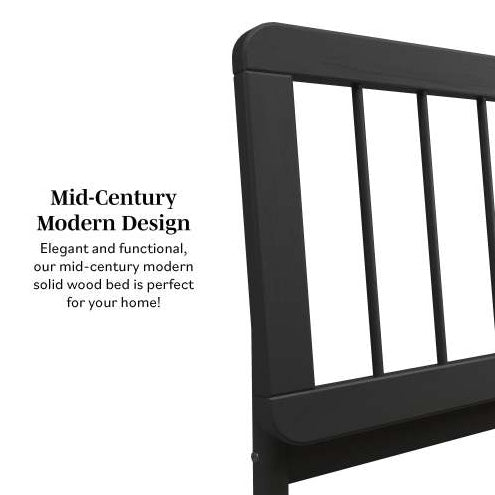 Mid-Century Modern Solid Wood King Spindle Bed Black My Store