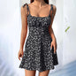 Womens Floral Mini Dress Spaghetti Strap Sleeveless Tie Shoulder Ruffle Summer Boho Dresses Inkedjoy