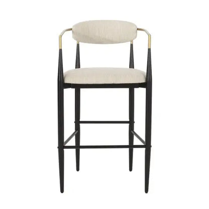 Barstools Set Of 2, Counter Height Upholstered Bar Stools With Back For Kitchen Island, Beige Faux PU Leather Seating Black Iron Legs 260LBS Weight Capacity My Store