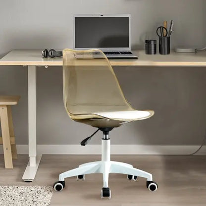Modern Home Office Desk Chairs, Adjustable 360 Swivel Chair Engineering Plastic Armless Swivel Computer Chair With Wheels For Living Room, Bed Room Office Hotel Dining Room And Amber Brown My Store