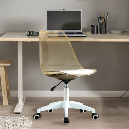 Modern Home Office Desk Chairs, Adjustable 360 Swivel Chair Engineering Plastic Armless Swivel Computer Chair With Wheels For Living Room, Bed Room Office Hotel Dining Room And Amber Brown My Store