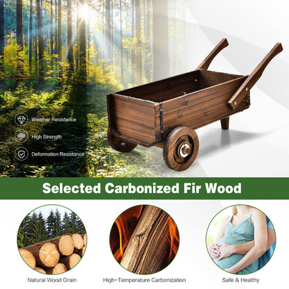 Wooden Wagon Planter Box With Wheels Handles And Drainage Hole My Store