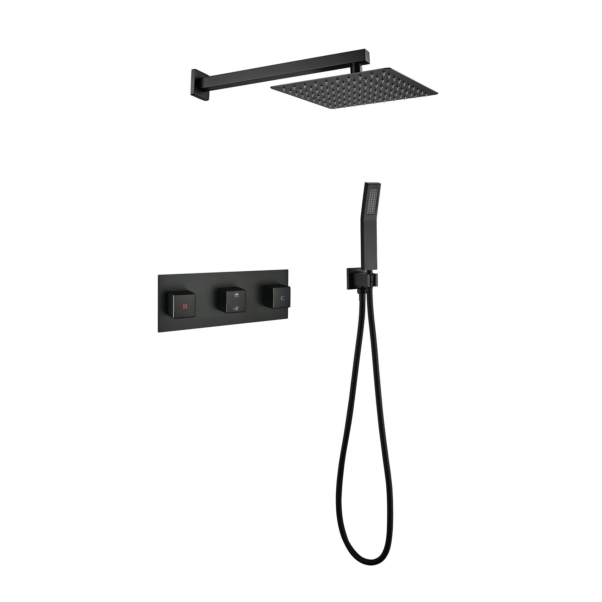Brass Matte Black Shower Faucet With 10 Inch Shower Head And Handheld Spray Inkedjoy