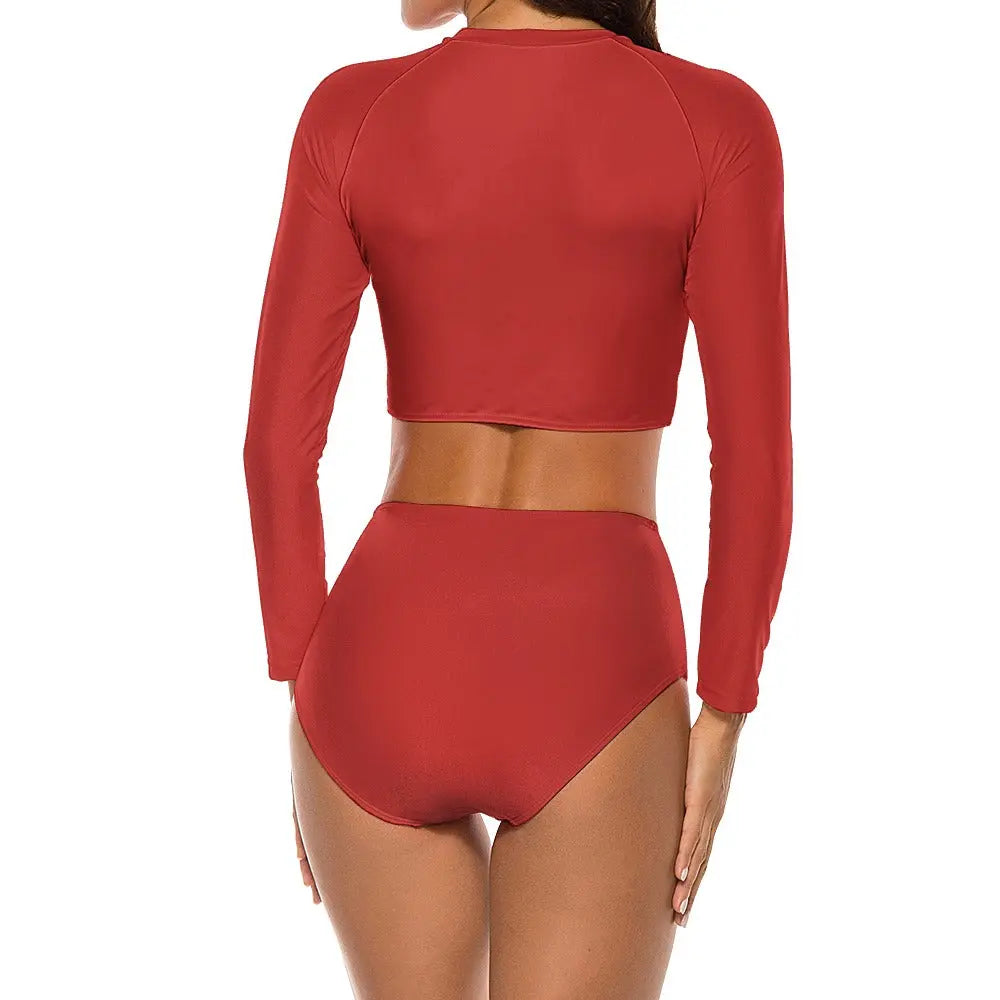 Long Sleeve Crew Neck Ladies Bikini Swimsuit Inkedjoy