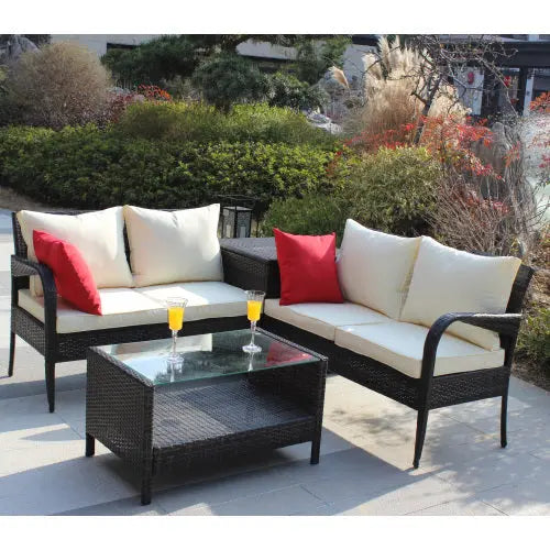 4 Piece Patio Sectional Wicker Rattan Outdoor Furniture Sofa Set With Storage Box Brown My Store