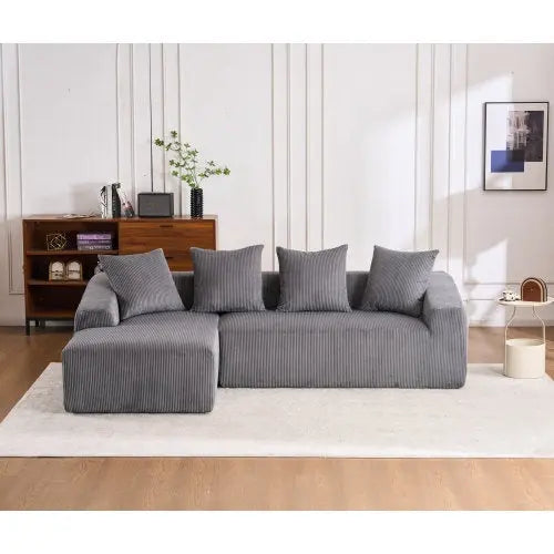 LY-023 WHITE COMPRESSION SOFA Combining Chaise Longue With 3-seater, Corduroy Fabric, Full Sponge Compression Sofa,combined Sofa With 4 Pillows For Living My Store