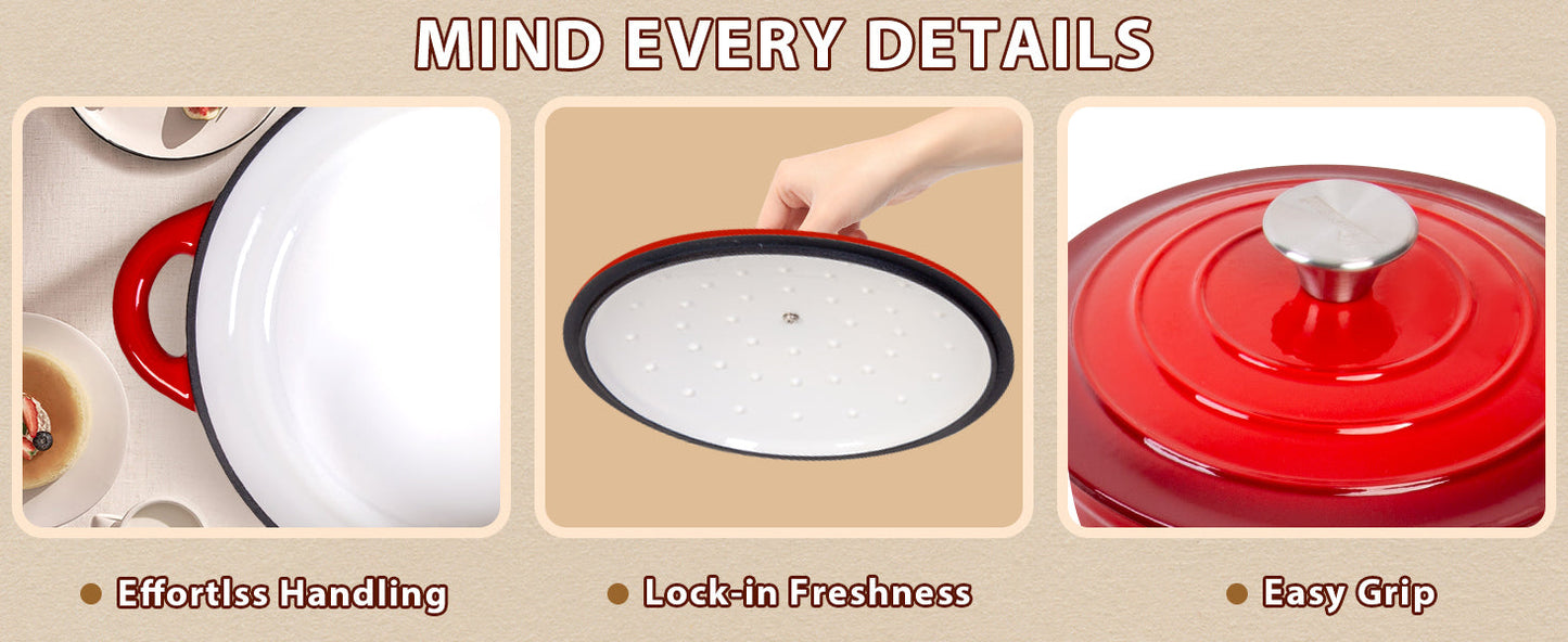 2-in-1 Enameled Cast Iron Dutch Oven Large Double Handle - Oven Safe up to 500°F Ohberri