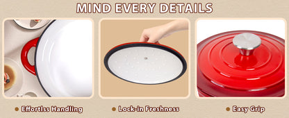 2-in-1 Enameled Cast Iron Dutch Oven Large Double Handle - Oven Safe up to 500°F Ohberri