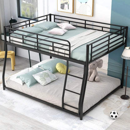 Metal Floor Bunk Bed, Full XL Over Queen, Black My Store