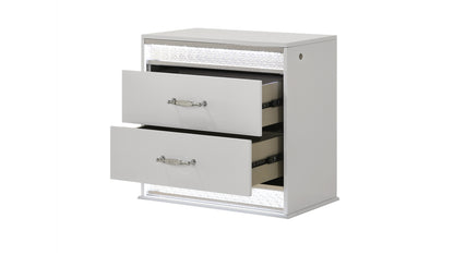 Modern style 4-piece set of queen size bed bedroom with white wooden LED headboard and bedside table - Ohberri