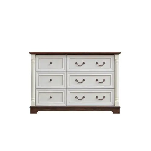 Farmhouse Style 6 Drawer Dresser Chest With Base Wooden Rustic Chest Of Drawers, Storage Dresser Organizer For Bedroom, Living Room, Beautiful Sturdy And Durable My Store