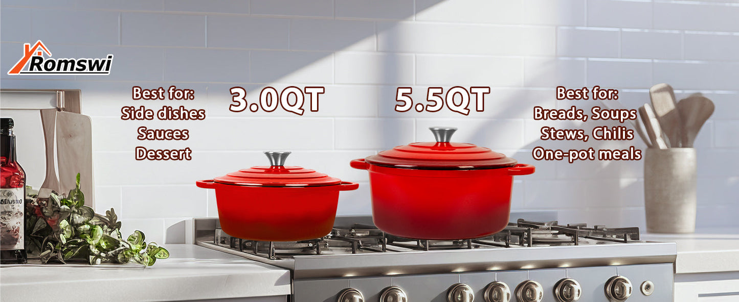 2-in-1 Enameled Cast Iron Dutch Oven Large Double Handle - Oven Safe up to 500°F Ohberri
