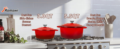 2-in-1 Enameled Cast Iron Dutch Oven Large Double Handle - Oven Safe up to 500°F Ohberri