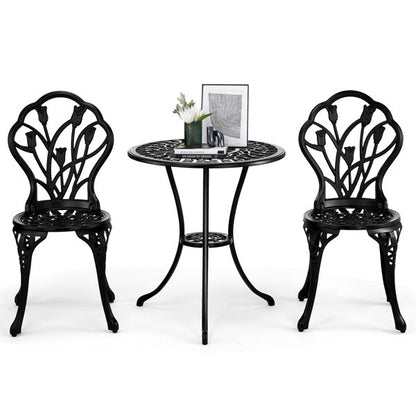 2pcs Single Chairs And 1pc Round Table Tulip Shaped Black Casting Set Inkedjoy