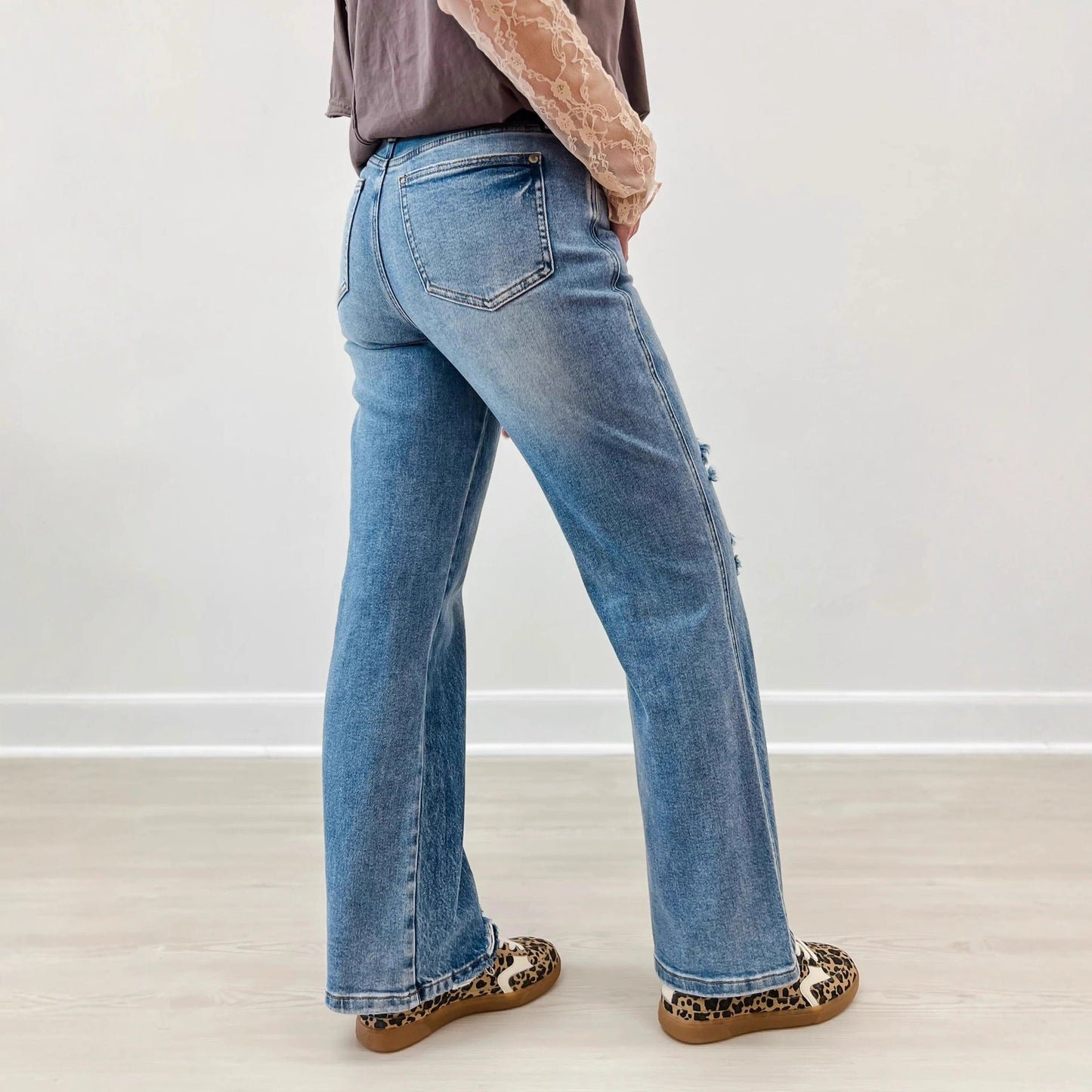 Ripped Jeans Slim-fitting Mid-waist Straight-leg Pants null