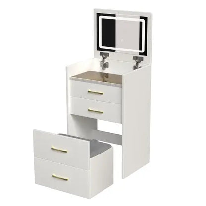 3 In 1 Vanity Desk With Open Top Mirror With Visible Glass Desktop And 3 Drawers My Store
