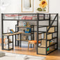 Full Size Metal Loft Bed With Staircase, Built-in Desk And Shelves, Black My Store