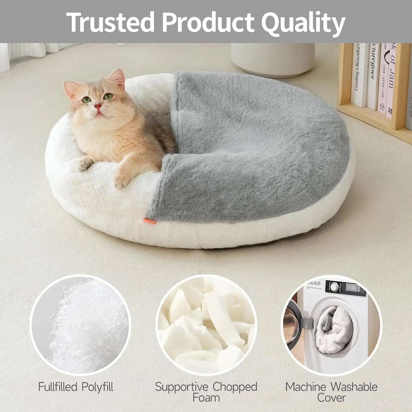 MEWOOFUN Enclosed Cat Bed Cave - Washable Pet Bed With Blanket & Non-Slip Base For Cats & Small Dogs 22'' X 22'', White My Store