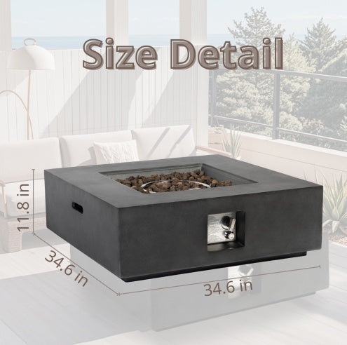 Outdoor Propane Fire Pit Table,Square Stone 35-inch Planter Base Lava Rocks And Waterproof Cover Inkedjoy