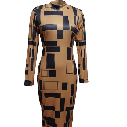 Women's Round Neck Dress With Color Block Splicing Dress My Store