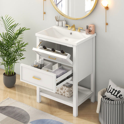 Vanity With Top Sink, Modern Bathroom Storage Cabinet With 2 Drawers My Store