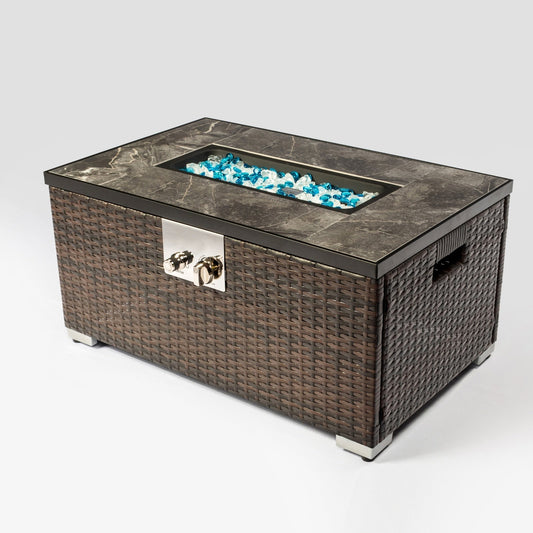 Outdoor Fire Table Propane Pit Rattan With Tile Tabletop Inkedjoy