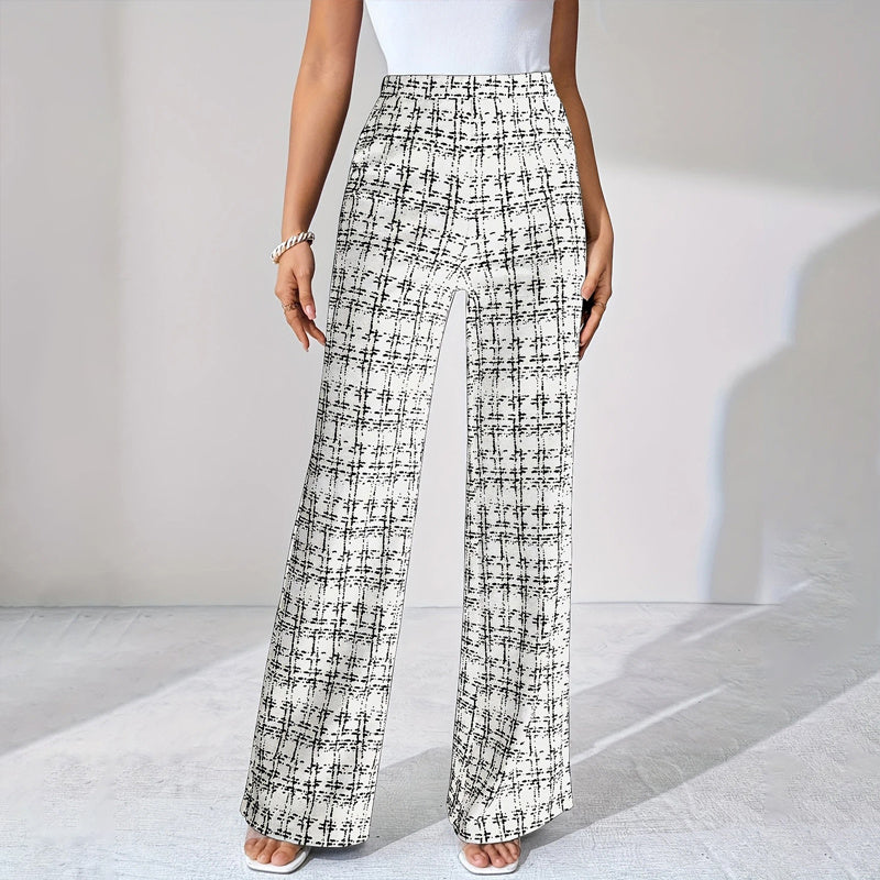 Women's Printed Check High-Waisted Straight Leg Pants My Store