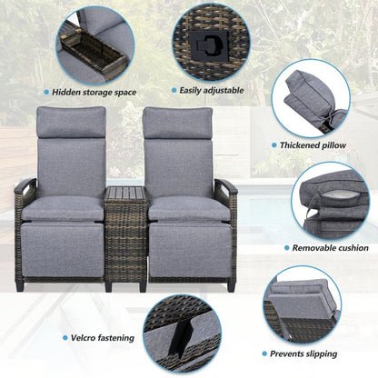 Lounge Chair Double Sofa, Adjustable Backrest Willow Inkedjoy