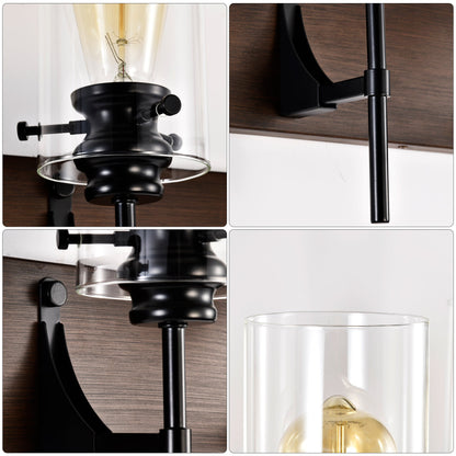 3-Light Matte Black Wood Color Bathroom Light Fixture Inkedjoy