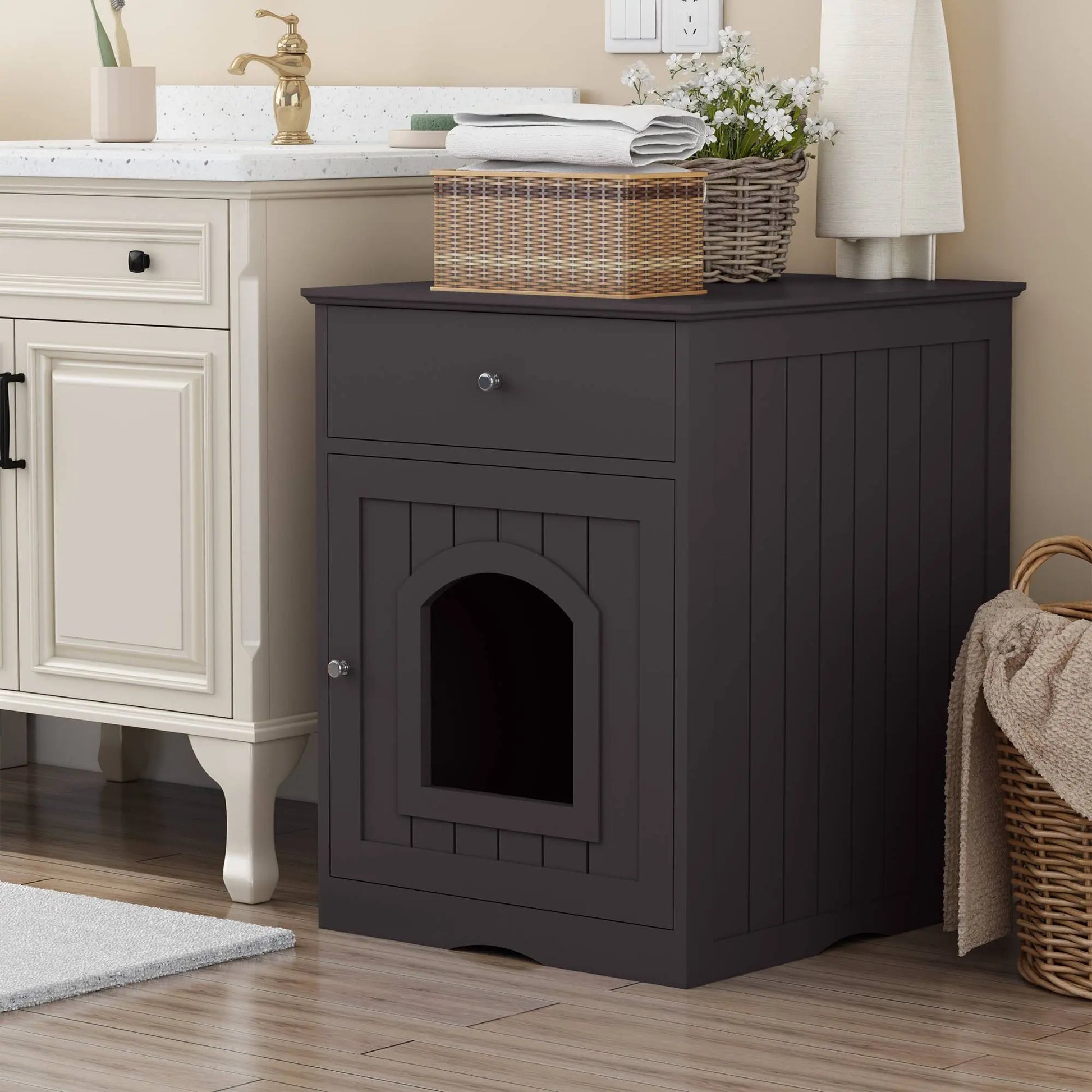 Wooden cat House Enclosure With Drawer My Store