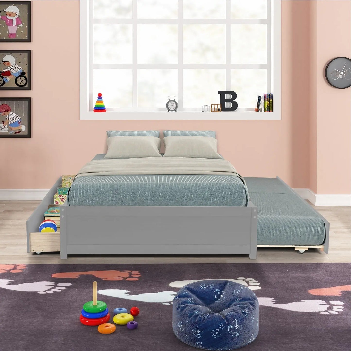 FULL BED WITH TWIN SIZE TRUNDLE AND TWO DRAWERS FOR GREY COLOR My Store