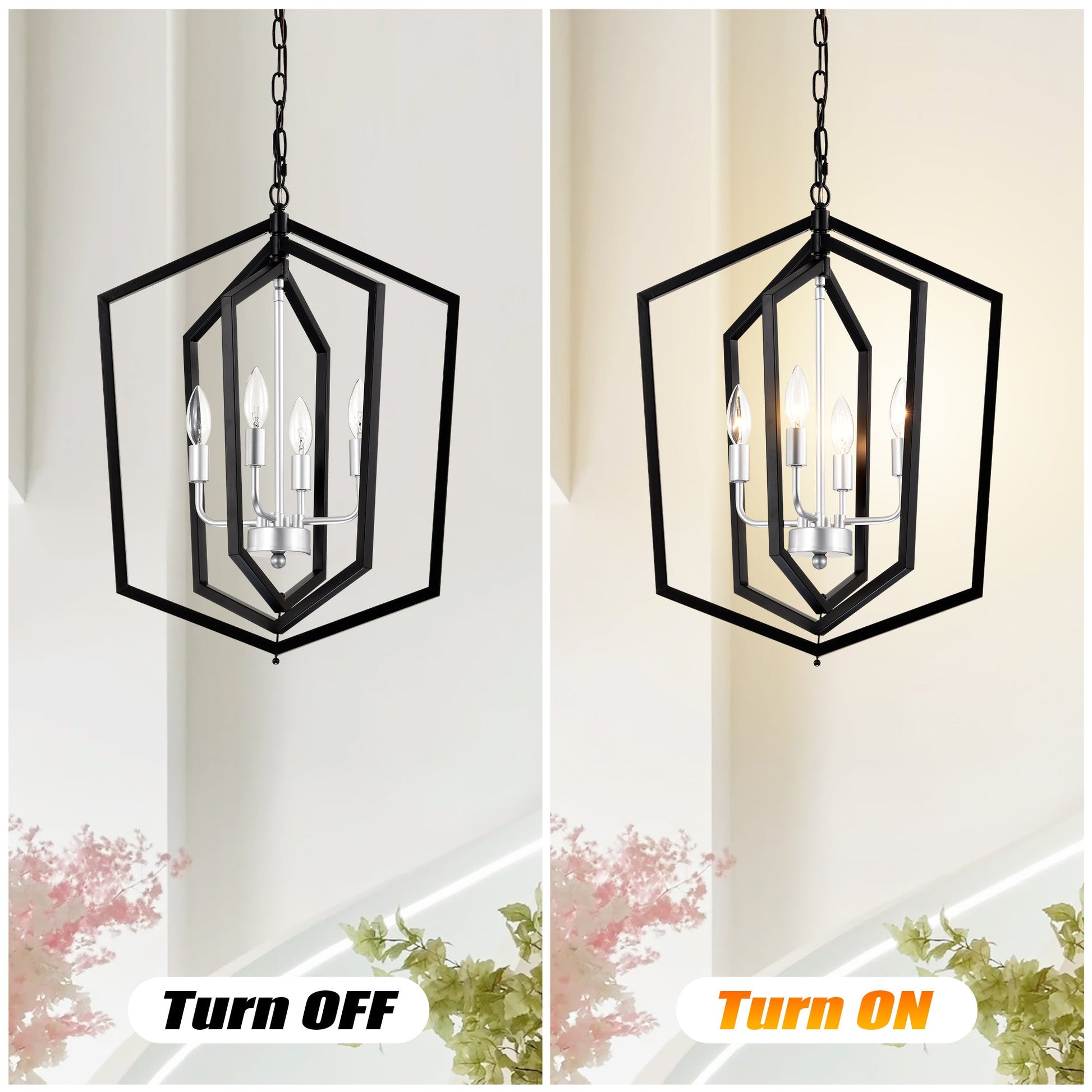 4-Light Farmhouse Kitchen Chandeliers, Matte Black And Sliver Vintage Rustic Cage Light Fixture Inkedjoy
