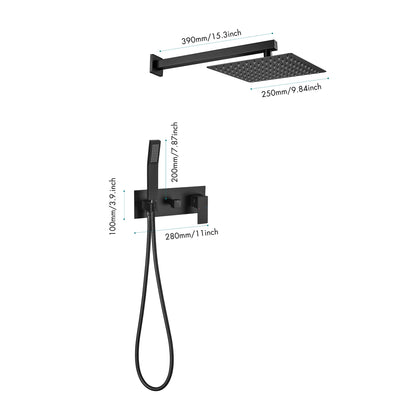 Brass Matte Black Shower Faucet With Shower System, 10 Inch Shower Head And Handheld Spray Inkedjoy