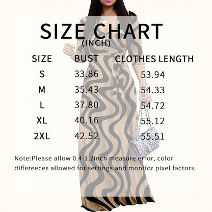 Women's Summer Geometric Print Maxi Dresses Casual 3 4 Sleeve V-Neck Tie Waist Long Dress Inkedjoy