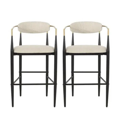 Barstools Set Of 2, Counter Height Upholstered Bar Stools With Back For Kitchen Island, Beige Faux PU Leather Seating Black Iron Legs 260LBS Weight Capacity My Store