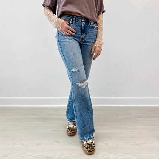 Ripped Jeans Slim-fitting Mid-waist Straight-leg Pants null