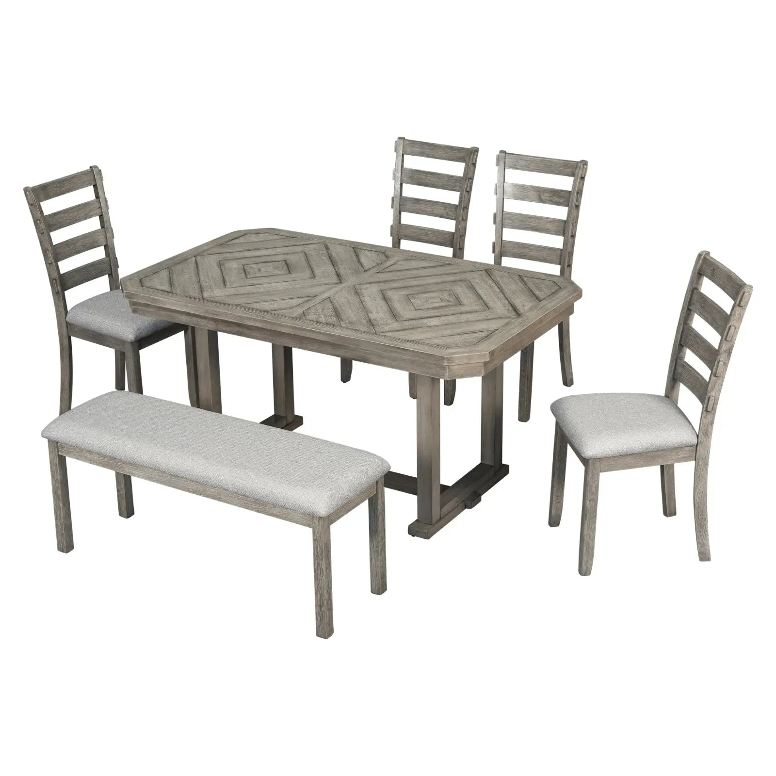 TREXM 6-Piece Rubber Wood Dining Set With Wood Grain Pattern Tabletop My Store