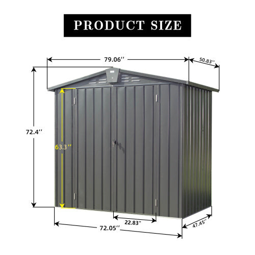 6.5x 4.2Metal Garden Shed- Dark Gray Inkedjoy