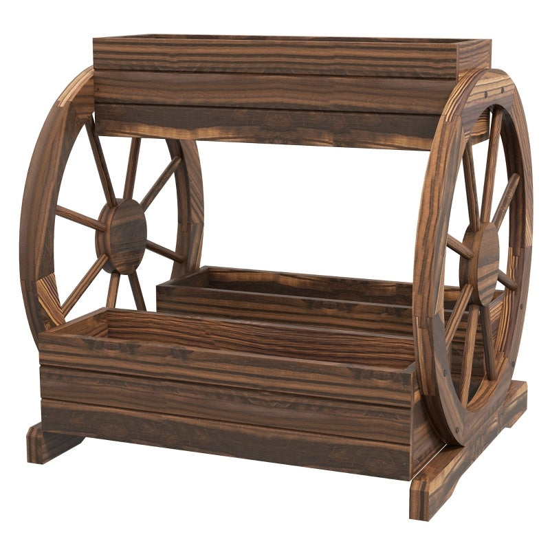 Wooden Wagon Planter Box, 3-Tier Raised Garden Bed, For Vegetables Flowers Herbs My Store