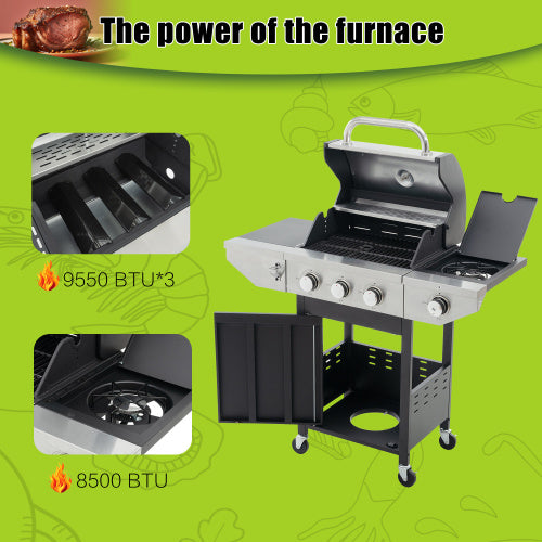 Propane Grill 3 Burner Barbecue Grill Stainless Steel Gas Grill With Side Burner Black And Silver Inkedjoy