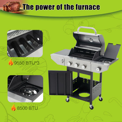 Propane Grill 3 Burner Barbecue Grill Stainless Steel Gas Grill With Side Burner Black And Silver Inkedjoy