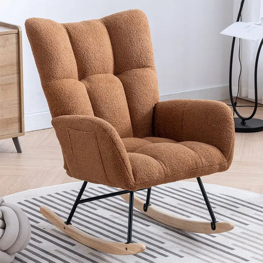 Rocking Chair With Pocket, Soft Teddy Fabric Rocking Chair For Nursery, Comfy Wingback Golider Rocking Chair With Safe Solid Wood Base For Living Room Bedroom Balcony Cannot Be Sold On Temu My Store