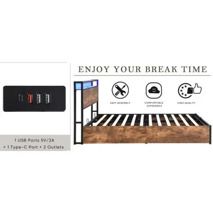 Wooden Platform Bed Frame With Lifting And Charging Station My Store